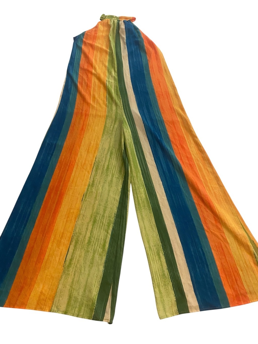 Women’s Rainbow Wide Leg Jumpsuit Peep Hole Back Vibrant Sleeveless size S